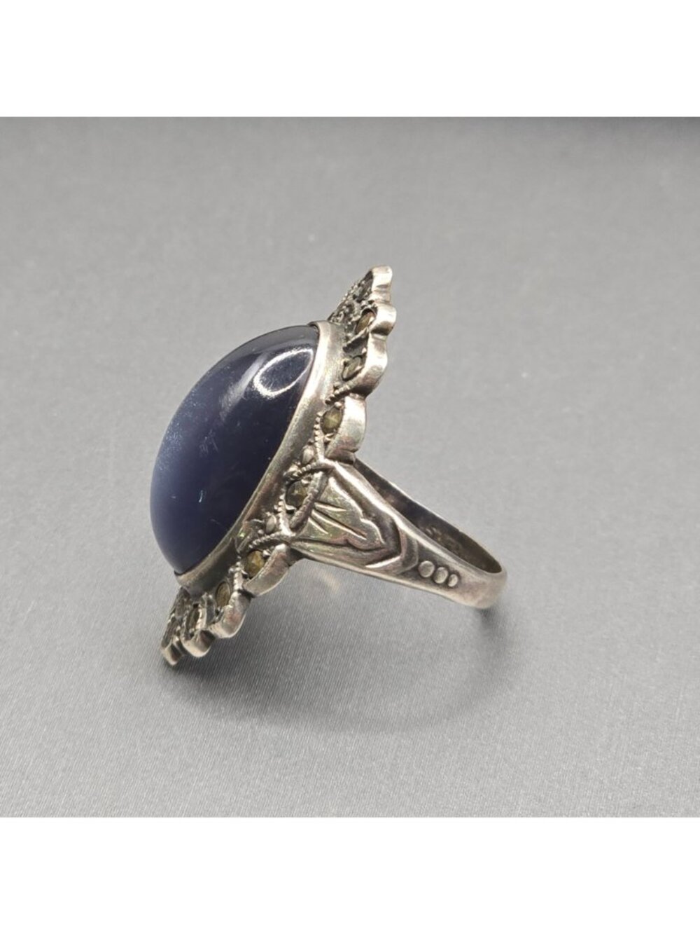 Vintage Uncas Sterling Silver Marcasite Faux Alexandrite Ring Size 6 USA - Picture 2 of 14